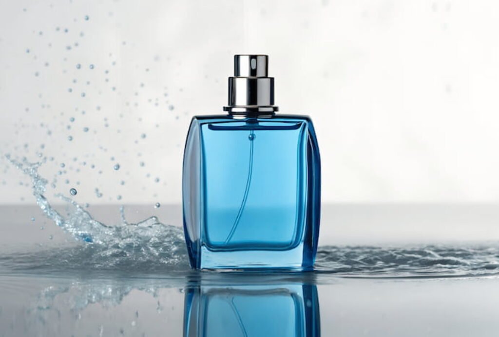 Perfume em frasco azul 
